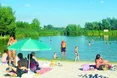 В «Озерному краї» лелека  на пляжі походжає між людей