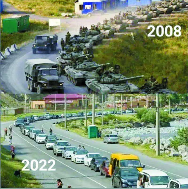 У 2008 році росіяни ішли на грузинів війною. У 2022-му вони шукають у них порятунку, втікаючи від оголошеної путіним мобілізації... Фото з соцмереж 
