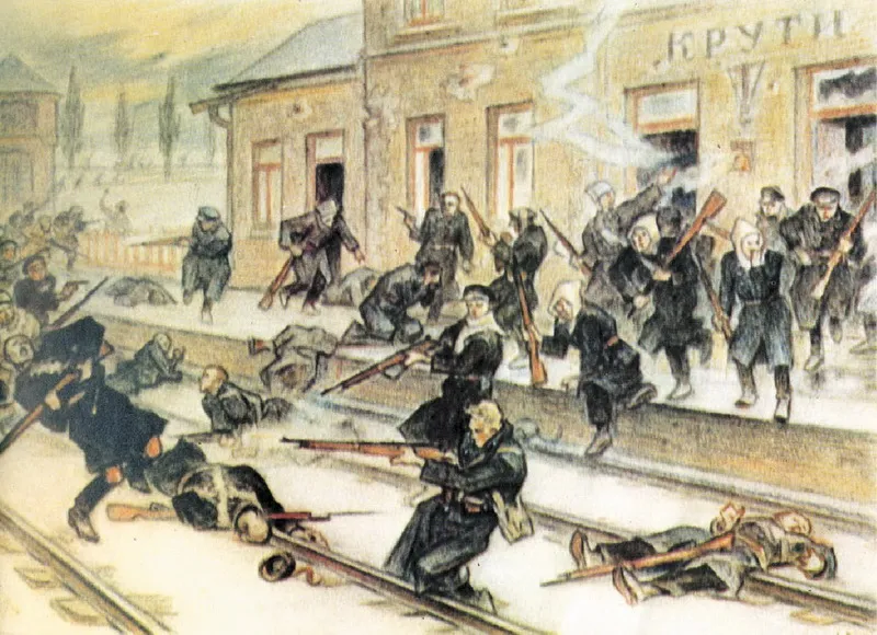 Леонід Перфецький. «Бій під Крутами». Акварель.