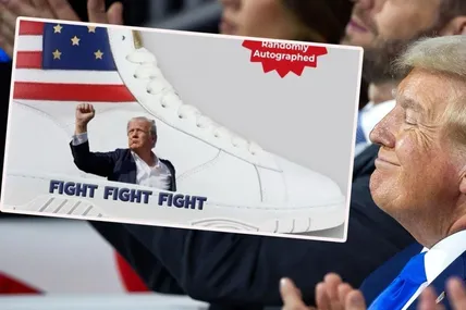Після замаху на своє життя Трамп не розгубився: продає кросівки, які нагадують виборцям про стрілянину на мітингу в Пенсильванії... Фото EPA.
